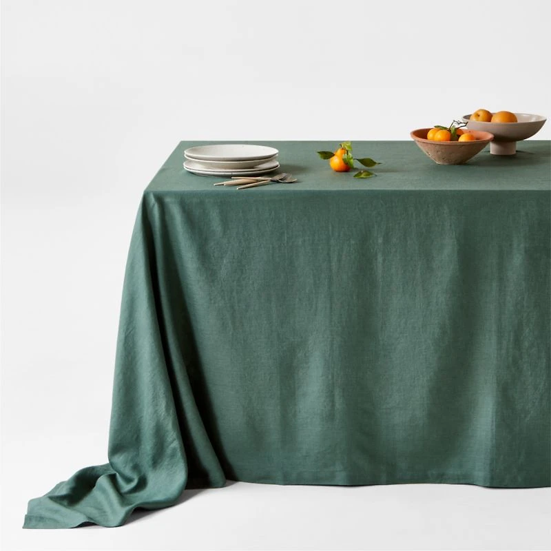 Marin Pine Green Oversized EUROPEAN FLAX ™-Certified Linen Tablecloth