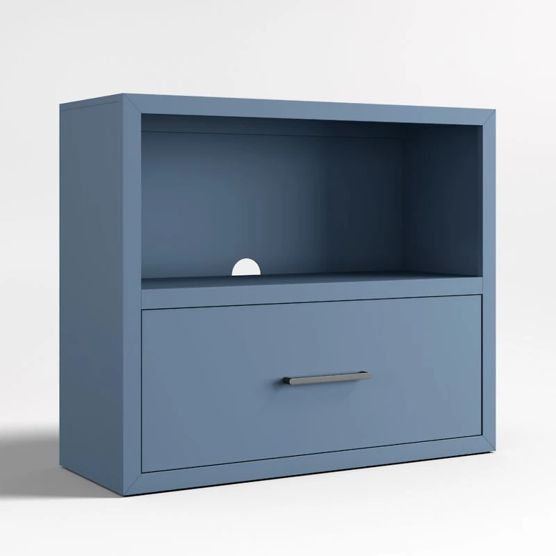 Ever Simple Modular Slate Blue Wood Kids Bookcase with Drawer