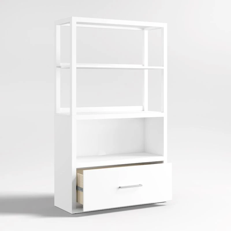 Ever Simple Modular White Wood Kids Drawer Bookcase with Hutch