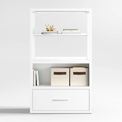Ever Simple Modular White Wood Kids Drawer Bookcase with Hutch