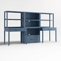 Ever Simple Set of 2 Modular Slate Blue Wood Kids Desks with Drawer Bookcase