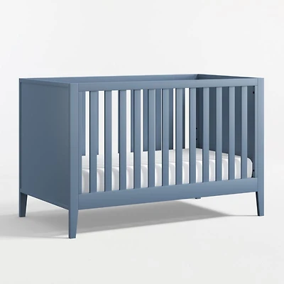 Ever Simple Slate Blue Wood Convertible Baby Crib with Toddler Bed Rail