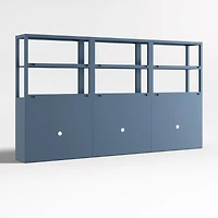 Ever Simple Set of 3 Modular Slate Blue Wood Kids Open Bookcases with Hutches
