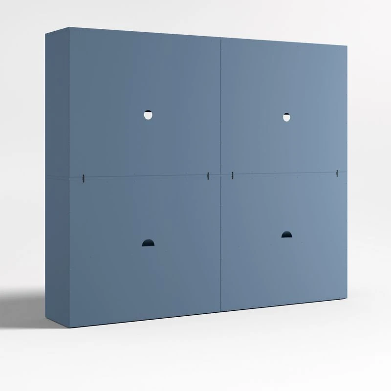 Ever Simple Set of 2 Modular Slate Blue Wood Kids Open Bookcases with Drawers