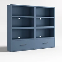 Ever Simple Set of 2 Modular Slate Blue Wood Kids Open Bookcases with Drawers