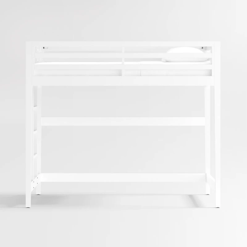 Ever Simple White Wood Kids Loft Bed with Left Ladder