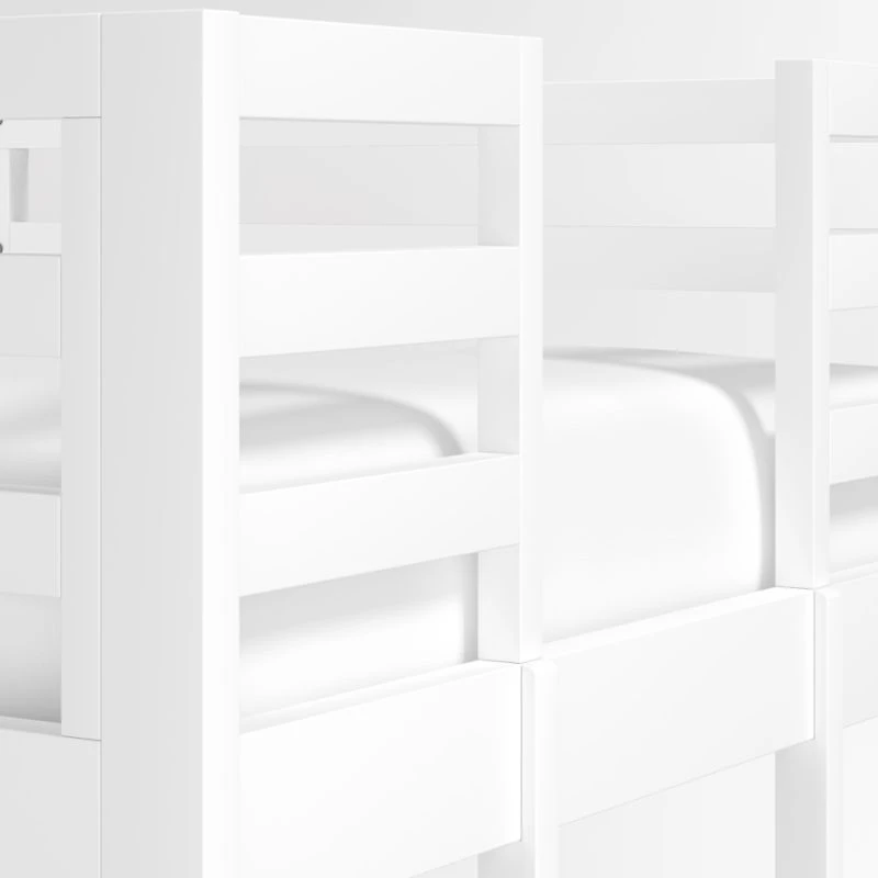 Ever Simple White Wood Kids Loft Bed with Left Ladder