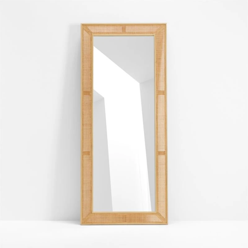 Evi Woven Natural Rattan Border Floor Mirror 34"x79"