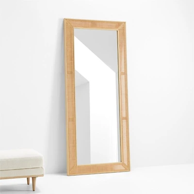 Evi Woven Natural Rattan Border Floor Mirror 34"x79"