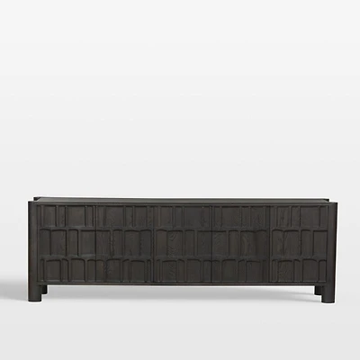 Ezri 82" Black Carved Oak Wood Storage Media Console