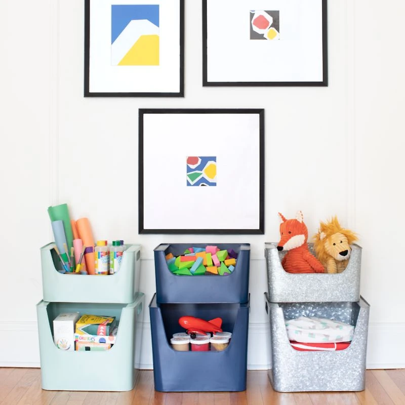 Small Dark Blue Metal Stacking Storage Bin