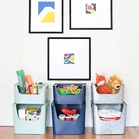 Small Dark Blue Metal Stacking Storage Bin
