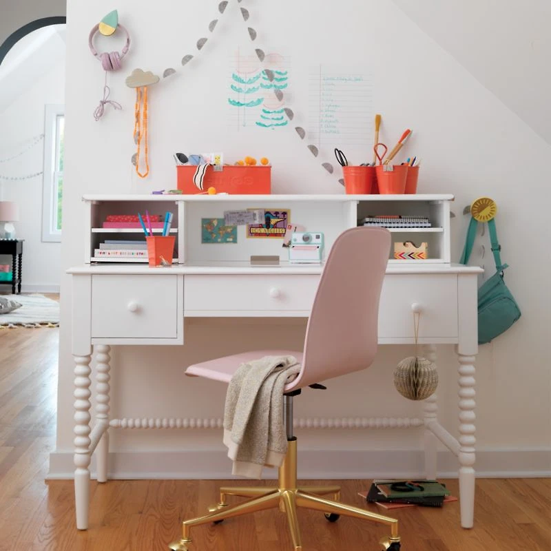 Jenny Lind White Wood Spindle 3-Drawer Kids Desk with Hutch