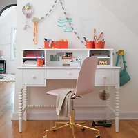 Jenny Lind White Wood Spindle 3-Drawer Kids Desk with Hutch