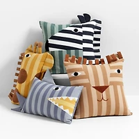 Shark Face Striped Embroidered Kids Throw Pillow