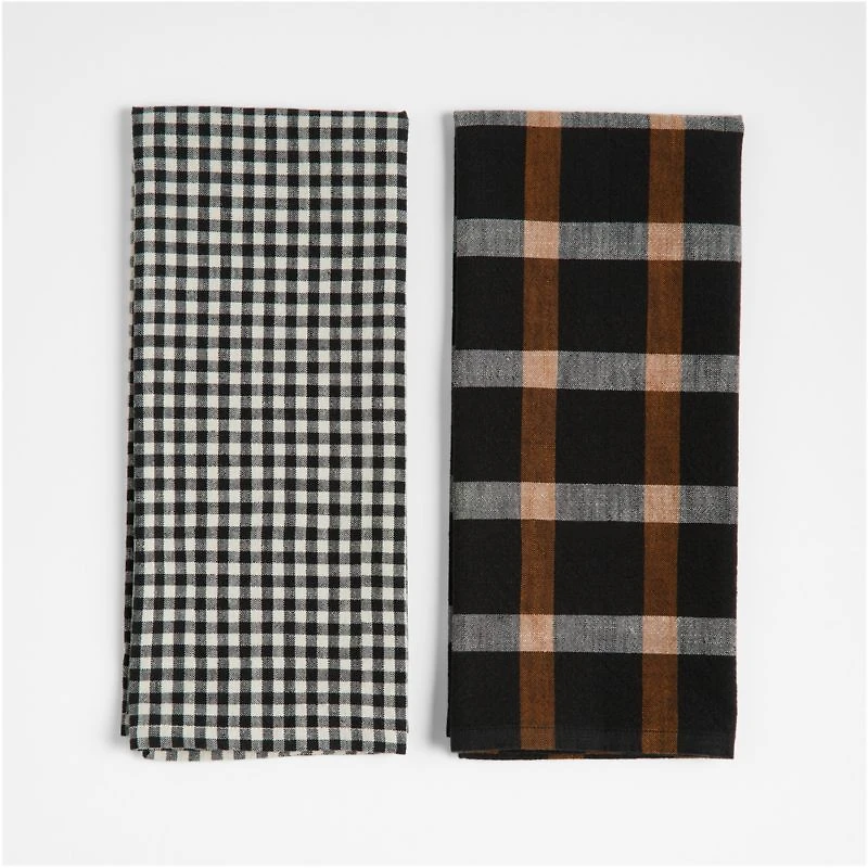 Fall Gingham and Plaid Organic Cotton Kitchen Towels, Set of 2