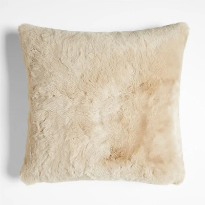 Ginger Beige Faux Fur 23"x23" Throw Pillow with Feather Insert