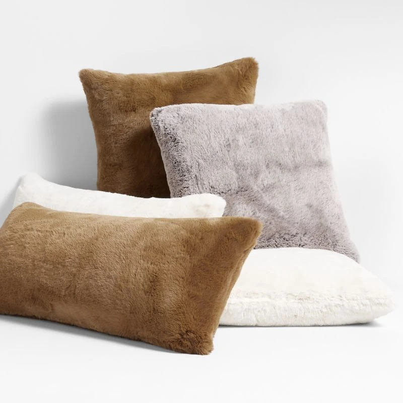 36"x16" Caramel Faux Fur Throw Pillow with Feather Insert
