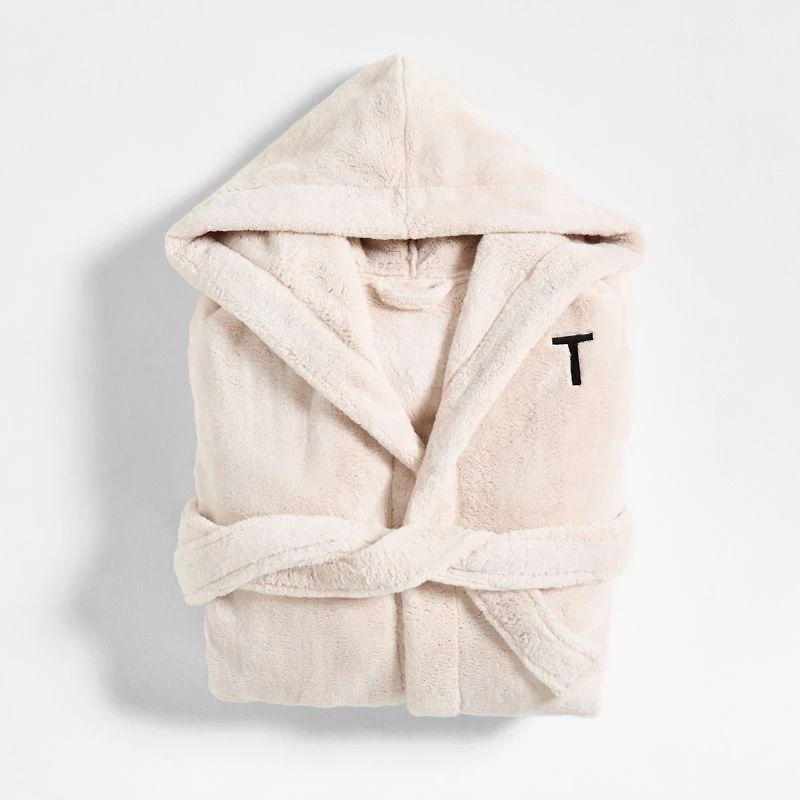 Plush Faux Fur Calm Beige Hooded Bath Robe