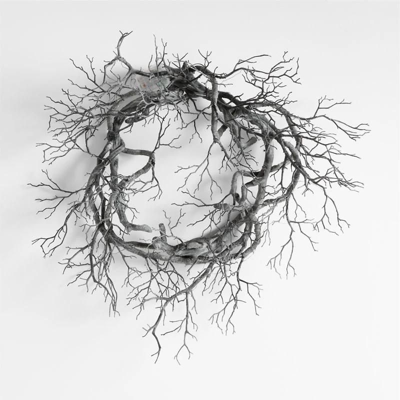 Faux Pre-Lit Black Branch Wreath 26"