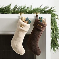 Deep Brown Faux Shearling Christmas Stocking