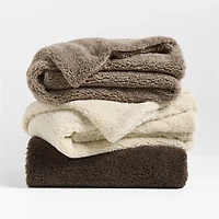 Faux Shearling 70"x55" Travertine Beige Throw Blanket