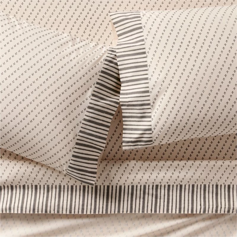 Favorite Washed Organic Cotton Block Print Queen Bed Sheet Set