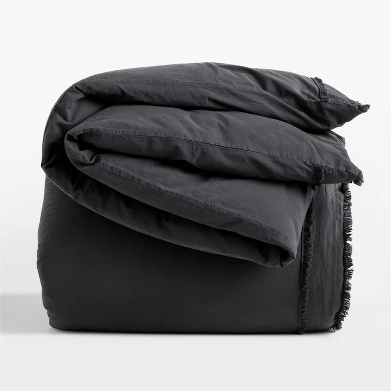 Favorite Washed Organic Cotton Midnight Navy Blue Eyelash Full/Queen Duvet Cover