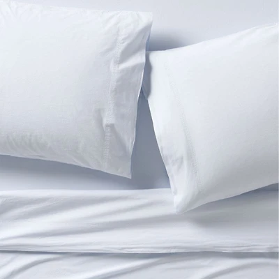 Favorite Washed Organic Cotton Pale Blue Queen Bed Sheet Set