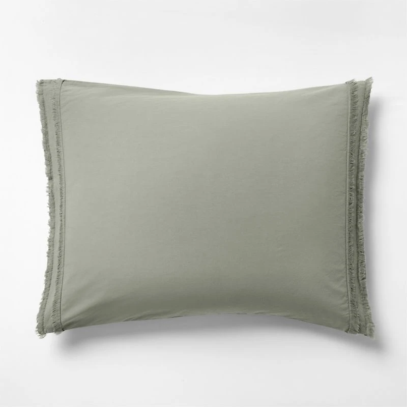 Favorite Washed Organic Cotton Shadow Sage Green Eyelash Standard Bed Pillow Sham