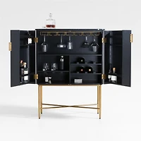 Fayette Black Nero Marquina Fluted Bar Cabinet