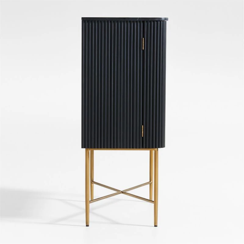 Fayette Black Nero Marquina Fluted Bar Cabinet
