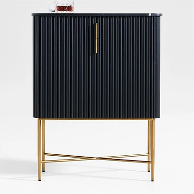 Fayette Black Nero Marquina Fluted Bar Cabinet
