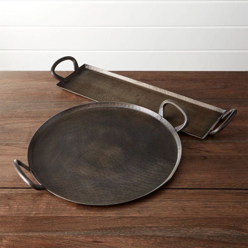 Feast Rectangular Hammered Iron Serving Platter with Handles