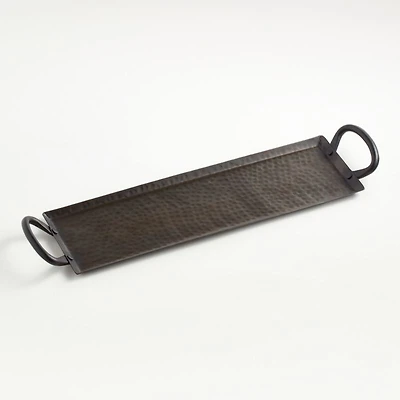 Feast Rectangular Hammered Iron Serving Platter with Handles