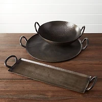 Feast Rectangular Hammered Iron Serving Platter with Handles