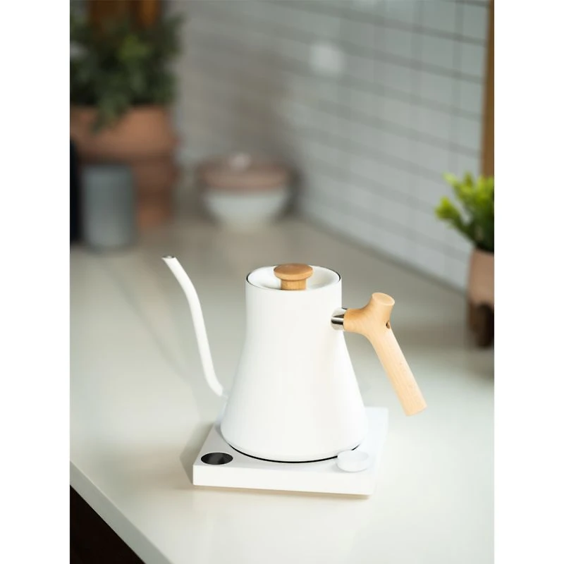 Fellow Stagg EKG Electric Tea Kettle in Matte White with Maple Accents