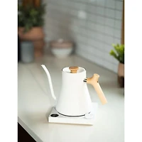 Fellow Stagg EKG Electric Tea Kettle in Matte White with Maple Accents
