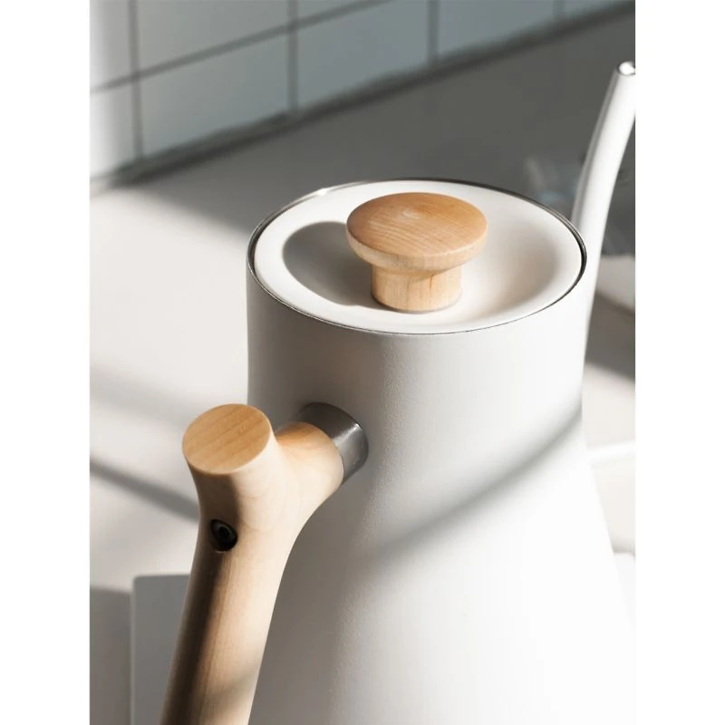 Fellow Stagg EKG Electric Tea Kettle in Matte White with Maple Accents