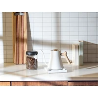 Fellow Stagg EKG Electric Tea Kettle in Matte White with Maple Accents