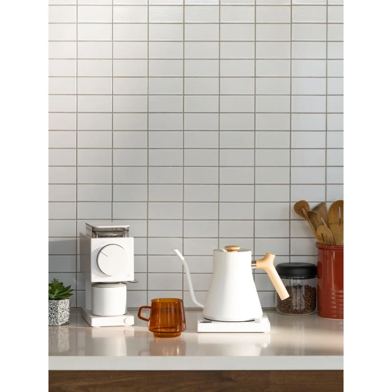 Fellow Stagg EKG Electric Tea Kettle in Matte White with Maple Accents