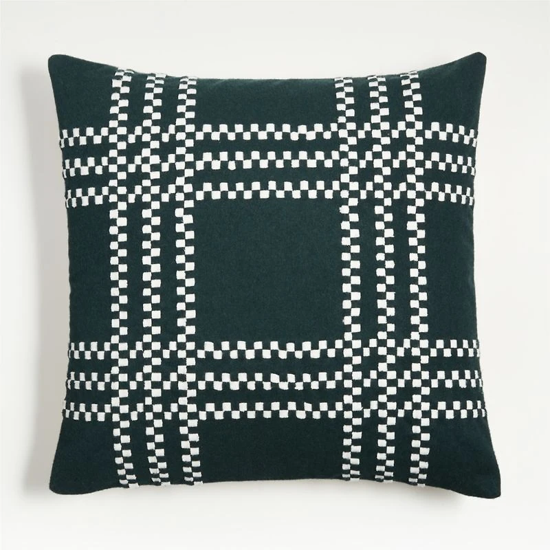 Spruce Green Felted Wool Plaid 23"x23" Holiday Throw Pillow Cover