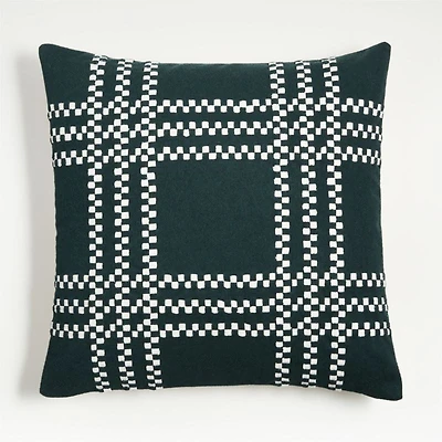 Spruce Green Felted Wool Plaid 23"x23" Holiday Throw Pillow Cover