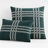 Spruce Green Felted Wool Plaid 23"x23" Holiday Throw Pillow Cover