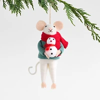 Felted Wool Mouse with Snowman Christmas Ornament
