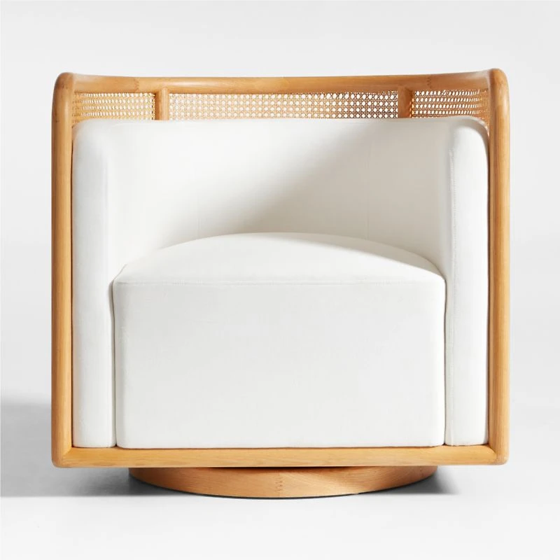 Fields Cane Back Natural White Swivel Accent Chair by Leanne Ford