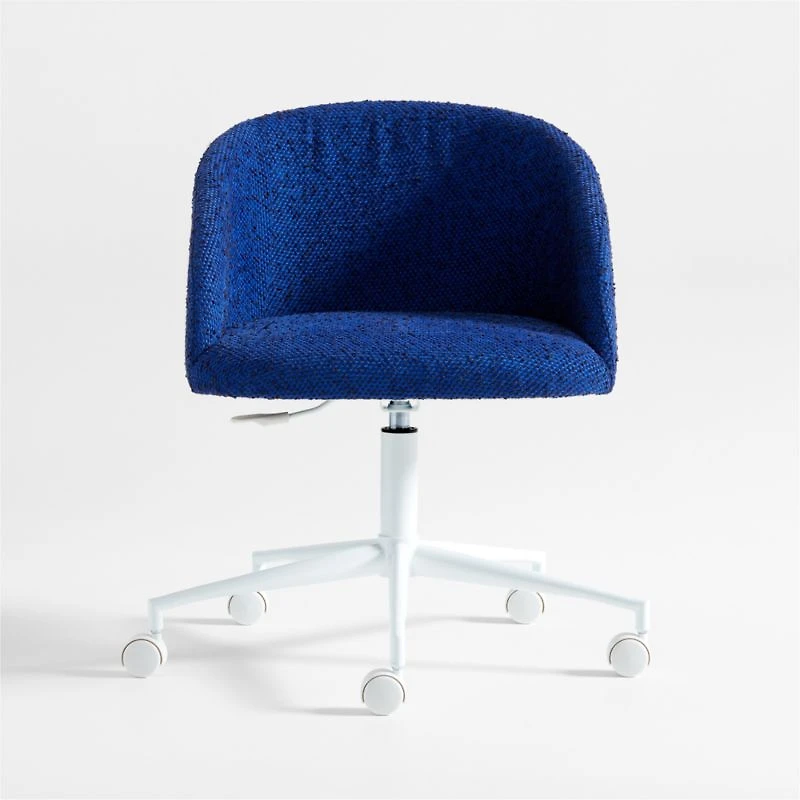 Finch Cobalt Blue Boucle Kids Desk Chair with White Base