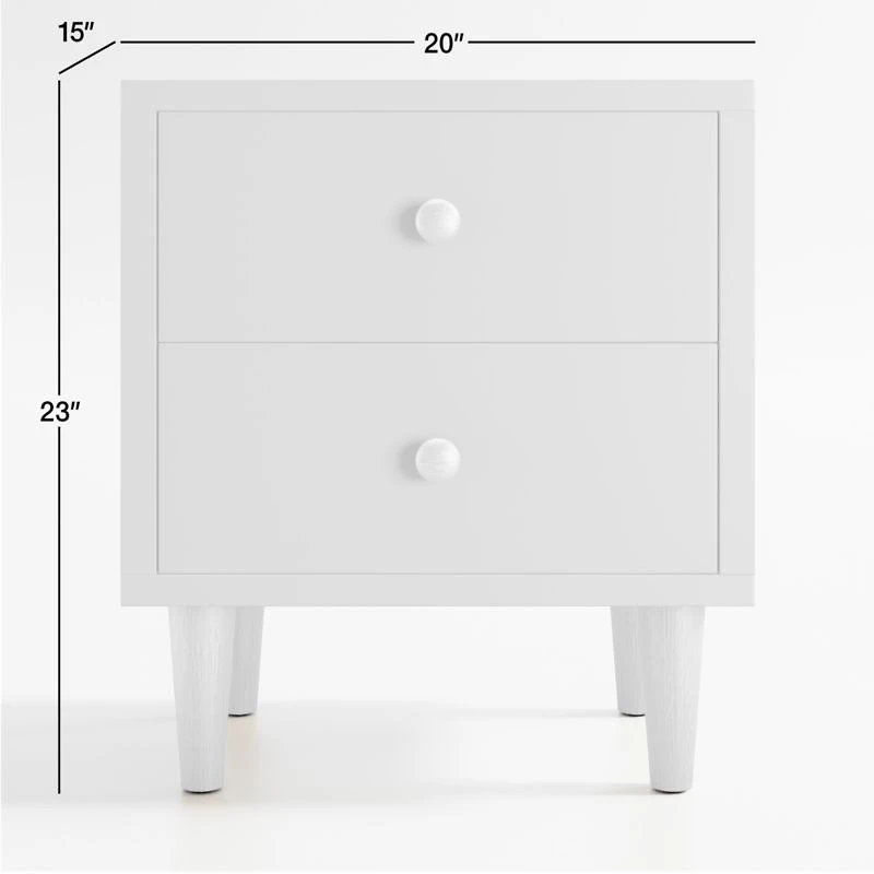 Finn White  Wood 2-Drawer Kids Nightstand