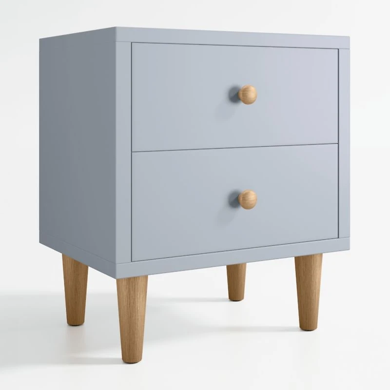 Set of 2 Finn Mist Blue Wood 2-Drawer Kids Nightstand