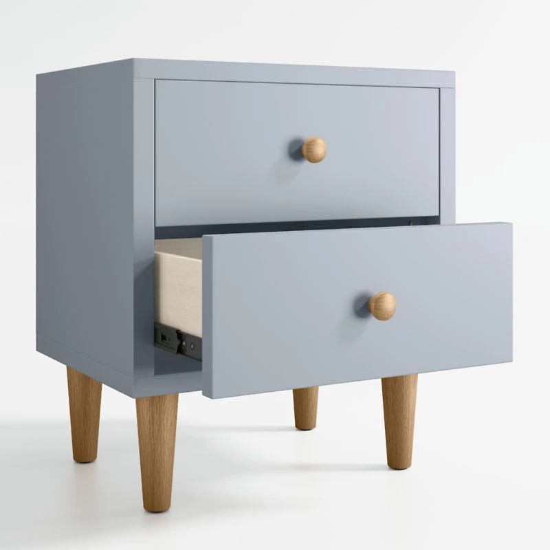 Set of 2 Finn Mist Blue Wood 2-Drawer Kids Nightstand